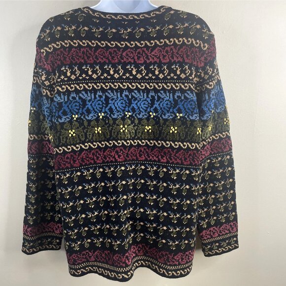 Appleseeds Vintage Apres Ski Dark Fair Isle Sweater Large Chenille Cardigan Cozy - Picture 7 of 13
